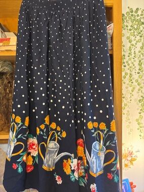 Women's Navy Polka Dot Floral-Trim Skirt